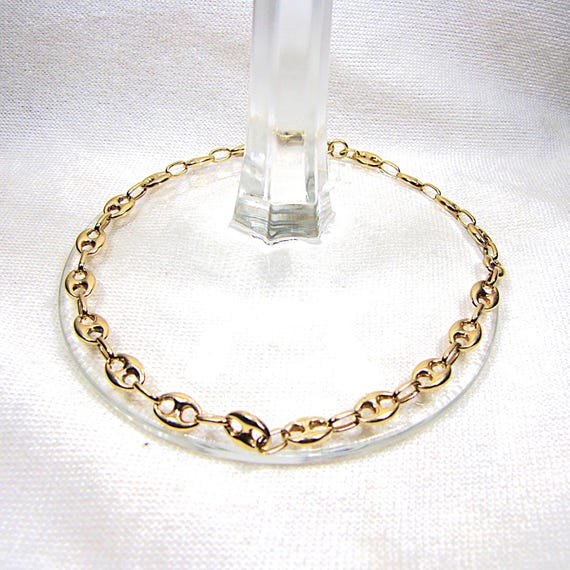 14K Solid Gold Link Bracelet, Unique Anchor or Ma… - image 4