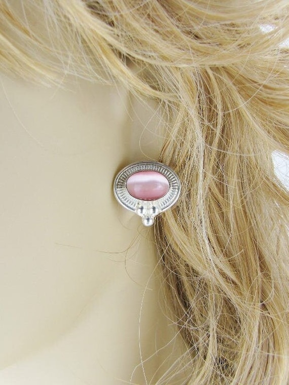 Sterling Silver Barbie Pink Cat's Eye Earrings, Ov