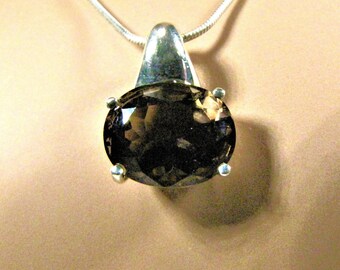 Impressive Brown Topaz and Sterling Silver Pendant Necklace, Long, Unique Modern Gemstone Pendant, 8.9 ct, Gifts For Her