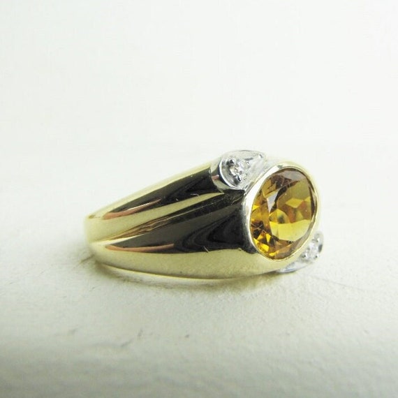 Mens 14K Gold Yellow Citrine Ring, Unique Modern … - image 1