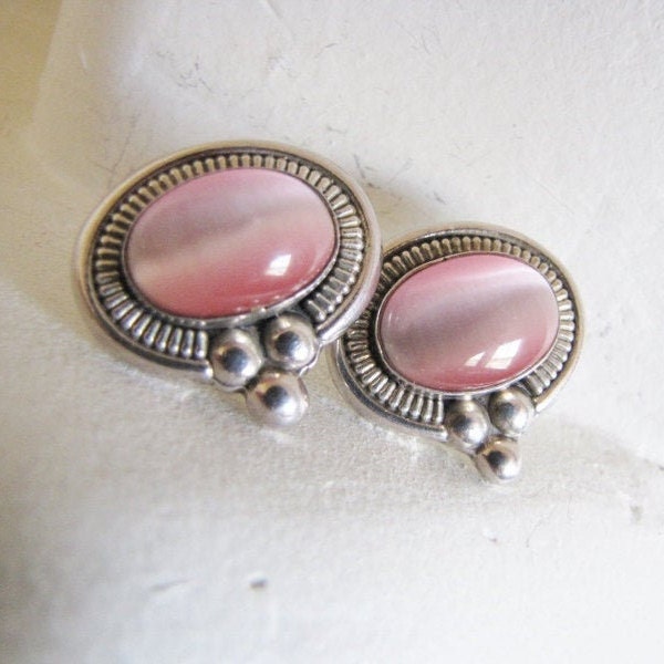 Sterling Silver Pink Cat's Eye Earrings Oval Pink - Etsy