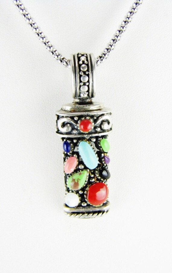 Turquoise Coral Multi Stone and Sterling Silver P… - image 4