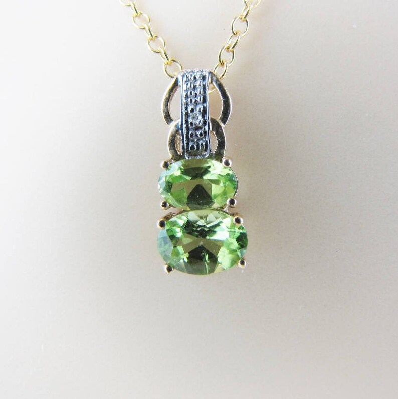 Peridot Necklace Earring Set With Diamond Accents Green Etsy