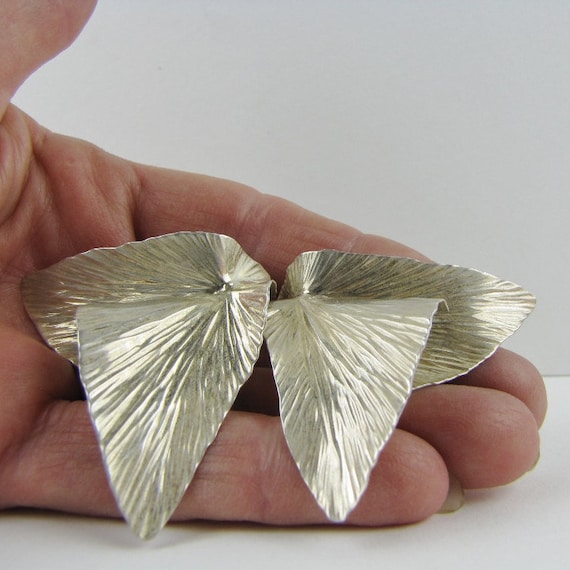 Statement Sterling Silver Leaf Earrings, Signed D… - image 3