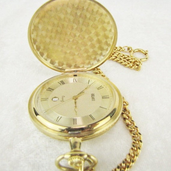 Vintage Men's Gold Plated Pocket Watch & Chain, G… - image 6