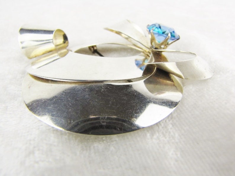 Ribbon Bow Brooch, Sterling Silver Large Blue Leaded Crystal Pin, Estate Heirloom Retro Modern, Oversized Brooch, By JORDAN, Gifts For Her image 6