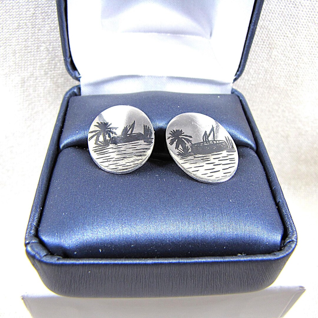 Vintage Sterling Silver Chain Link Cufflinks, Middle Eastern Kuphar ...