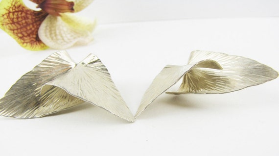 Statement Sterling Silver Leaf Earrings, Signed D… - image 4