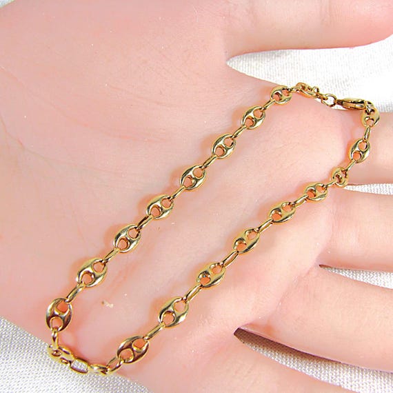 14K Solid Gold Link Bracelet, Unique Anchor or Ma… - image 6