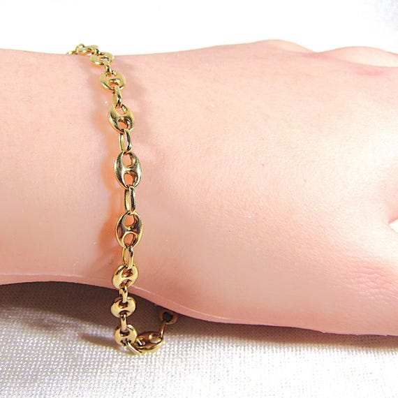 14K Solid Gold Link Bracelet, Unique Anchor or Ma… - image 2