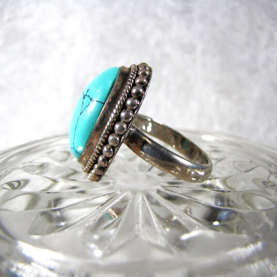 Astounding Oval Blue Turquoise Ring Natural Black… - image 3