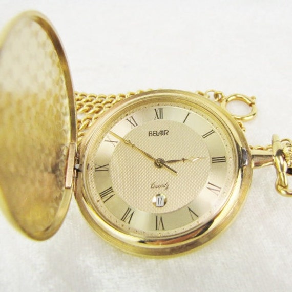Vintage Men's Gold Plated Pocket Watch & Chain, G… - image 5