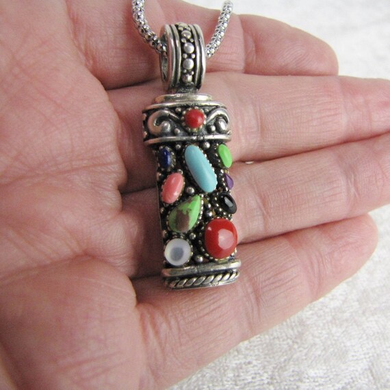 Turquoise Coral Multi Stone and Sterling Silver P… - image 6