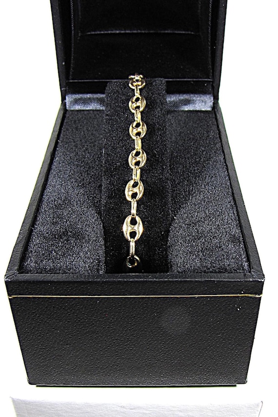 14K Solid Gold Link Bracelet, Unique Anchor or Ma… - image 3