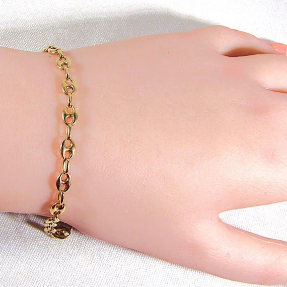 14K Solid Gold Link Bracelet, Unique Anchor or Ma… - image 8
