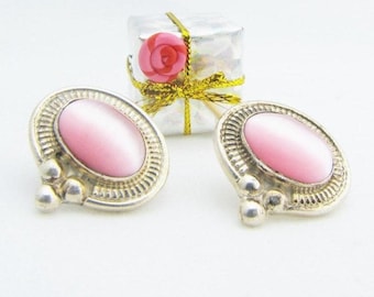 Sterlingzilveren Barbie roze cat&#39;s Eye-oorbellen, ovale roze toermalijn edelsteen oorbellen, cadeaus voor haar
