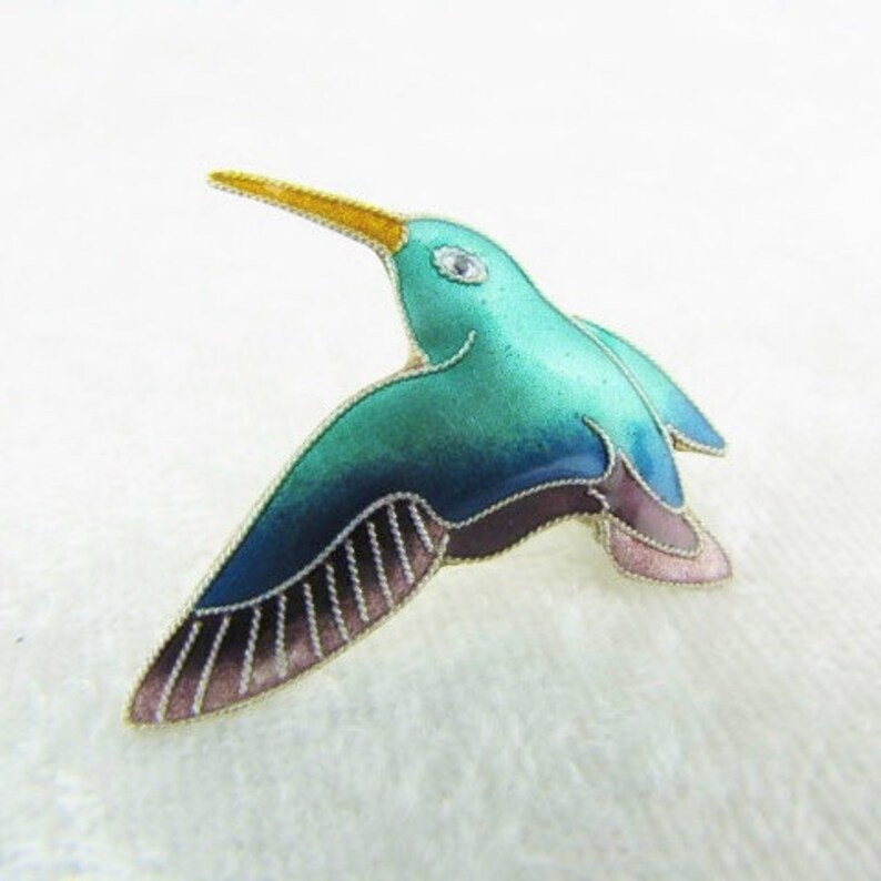 Vintage Blue /& Lavender Enamel Pin In Sterling Silver Scandinavian Jewelry Bird Lapel Pin Brooch Pin Small Hummingbird Brooch