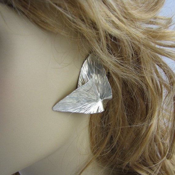 Statement Sterling Silver Leaf Earrings, Signed D… - image 2