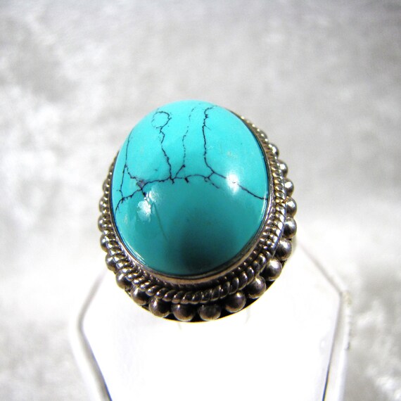 Astounding Oval Blue Turquoise Ring Natural Black… - image 7