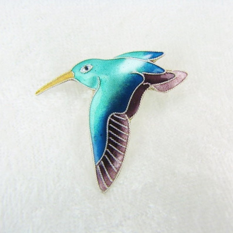 Vintage Blue /& Lavender Enamel Pin In Sterling Silver Scandinavian Jewelry Bird Lapel Pin Brooch Pin Small Hummingbird Brooch