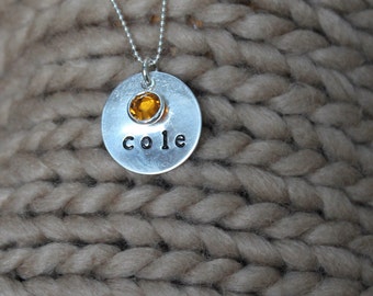 Handstamped Personalized Sterling Silver Name Necklace with birthstone, Mom jewelry, Mommy necklace