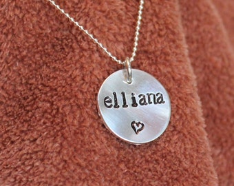 Handstamped Personalized Sterling Silver Name charm only - 5/8 inch disc