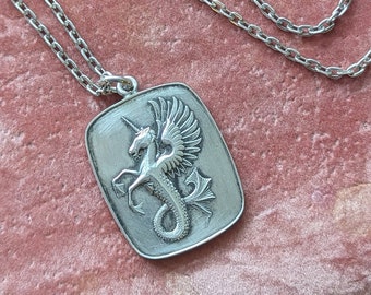 Vintage Sterling Silver Hippocampus Necklace // by Jack Spencer // Full British Hallmarks 1977 // Heraldic Design // Mythical Creature