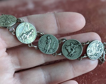 Antique Art Nouveau French Sterling Silver Bracelet of Miniature Adolphe Rivet Medals // Fantastic and Rare