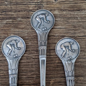 Vintage Art Deco 1937 Sterling Silver Boules Player Spoons // Full British Hallmarks // Set of Three // Sporting Novelty Spoons