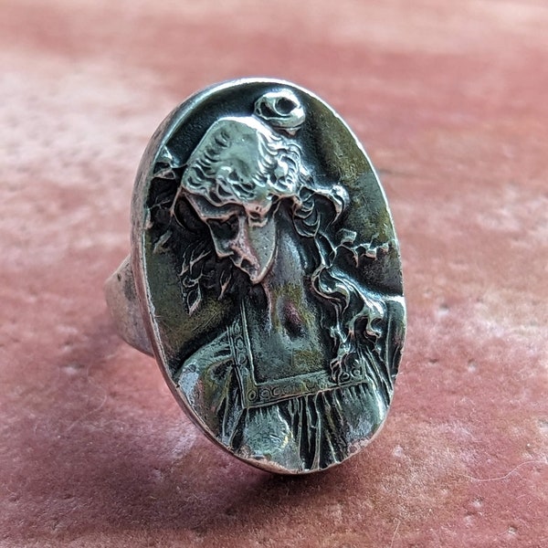 Vintage Henryk Winograd Pure Silver (999 Silver) Cameo Ring // Goddess // Solid Silver // Portrait Ring // Primavera