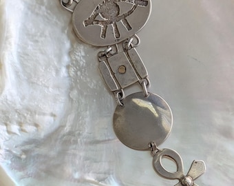 Vintage Egyptian Revival Sterling Silver Statement Necklace // Artisan Piece // Hand Wrought // Modernist