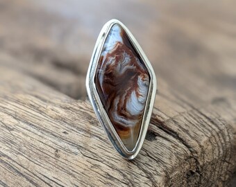 Vintage Lace Agate & Sterling Silver Ring // Fantastic Modern and Substantial Ring // Statement Ring // Beautiful Earth Tones