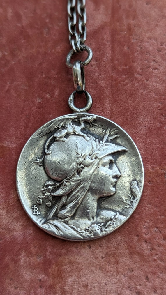 Antique French Silver Double Sided Goddess Athena… - image 2