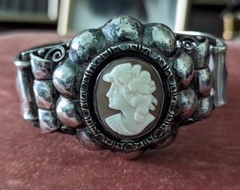 Antique 1920s 900 Silver Cameo Hinged Bracelet by Richter V. Berchem // Ornate Silver Design // Incredible Statement Piece