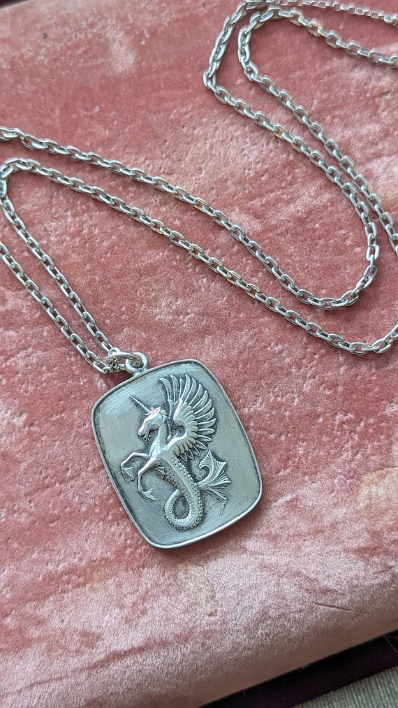 Vintage Sterling Silver Hippocampus Necklace // by