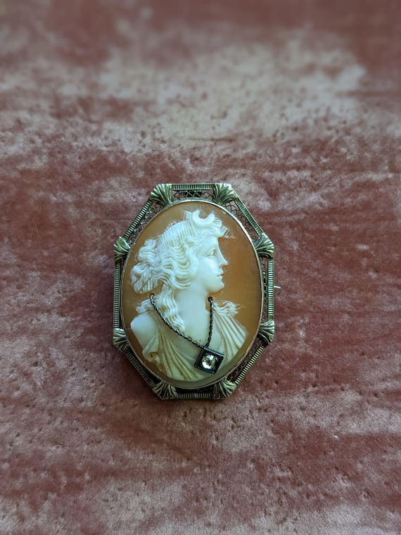 Camée Médaille Coquille 19ème Siècle - Déesse Artemis - Pour Broche Ou Pendentif - Occasion Vintage