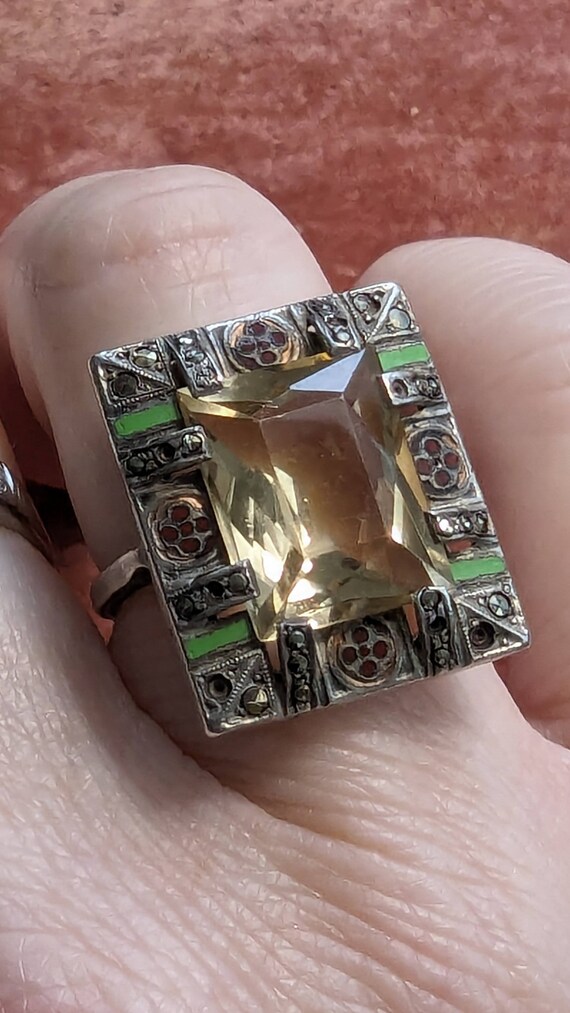 Antique Art Deco Citrine Ring // with Enamel and … - image 10