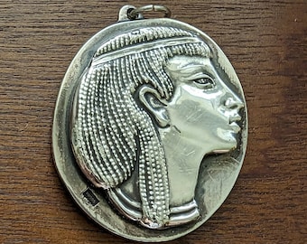 Vintage Henryk Winograd Pure Silver (999 Silver)  Egyptian Woman Pendant // Portrait Pendant // Incredible Repousse Silver // Silver Cameo