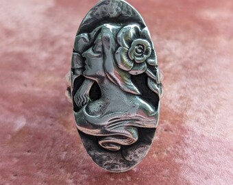 Antique Art Nouveau Sterling Silver Figural Ring // Conversion of a Key Tag by Unger Brothers // c. 1904 // Engraved on Backside