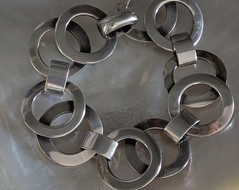 Vintage Sterling Silver Retro/Modernist Multi Circle Bracelet // Italian Sterling