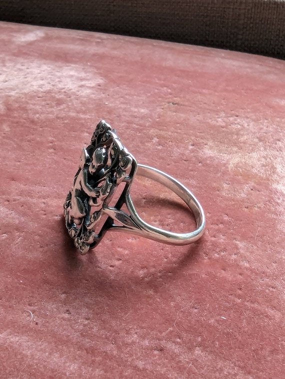 Antique Edwardian Sterling Silver Cherub Ring // … - image 4