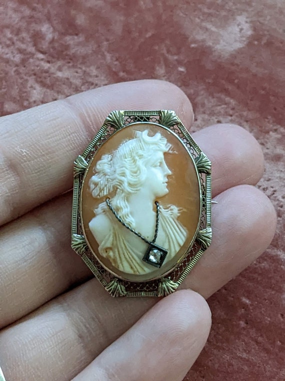 Camée (médaillon) Coquille 19ème Siècle Déesse Artémis - Pour Broche Ou Pendentif, Bijou Vintage Occasion