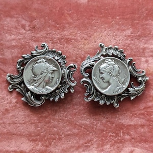 Antique Art Nouveau Sterling Silver Athena and Artemis Buckle/Cape Buckle // Louis Armand Rault Design // French Hallmarks // Goddesses