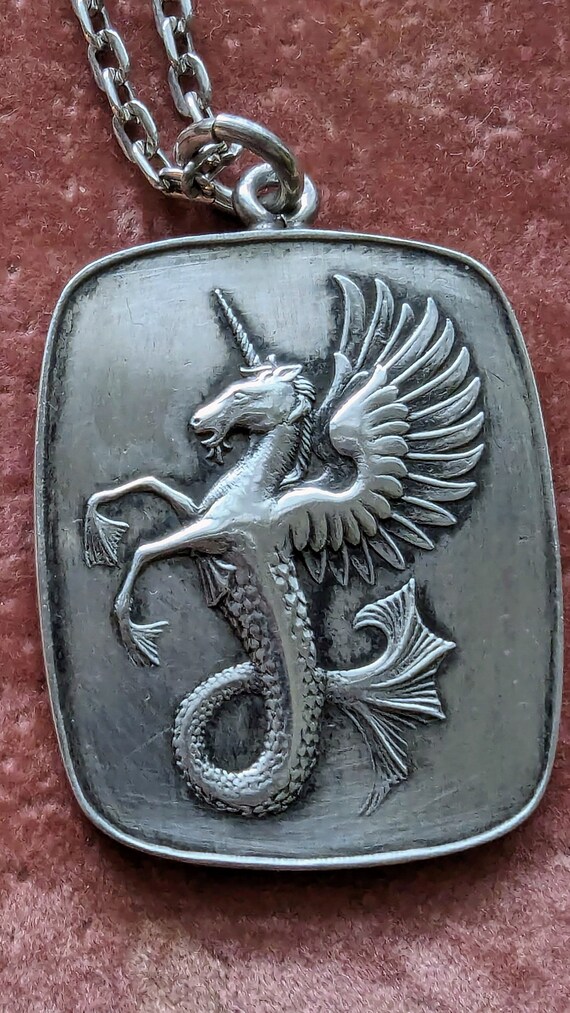 Vintage Sterling Silver Hippocampus Necklace // b… - image 3