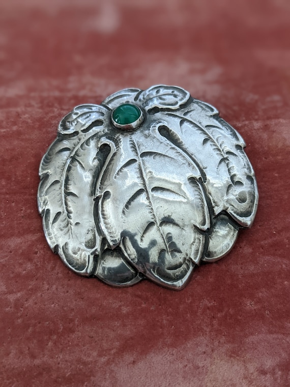 Antique Skønvirke Scandinavian Silver Brooch with 