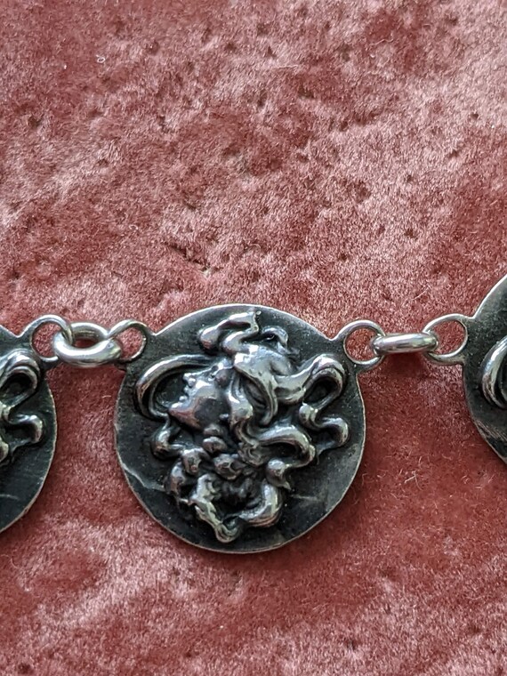 Antique Art Nouveau Sterling Silver Padlock Brace… - image 4