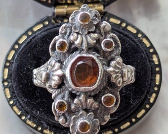 Antique Citrine Austro-Hungarian Ring // Gorgeous Ornate Silver Setting and Shank // Genuine Gemstone Ring