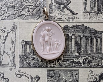 Vintage The Three Graces Porcelain Cameo Pendant Necklace // Mythology Jewelry // Art in Jewelry