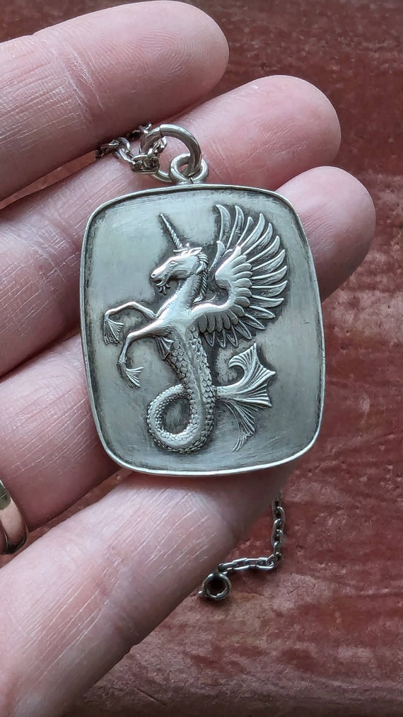 Vintage Sterling Silver Hippocampus Necklace // b… - image 10
