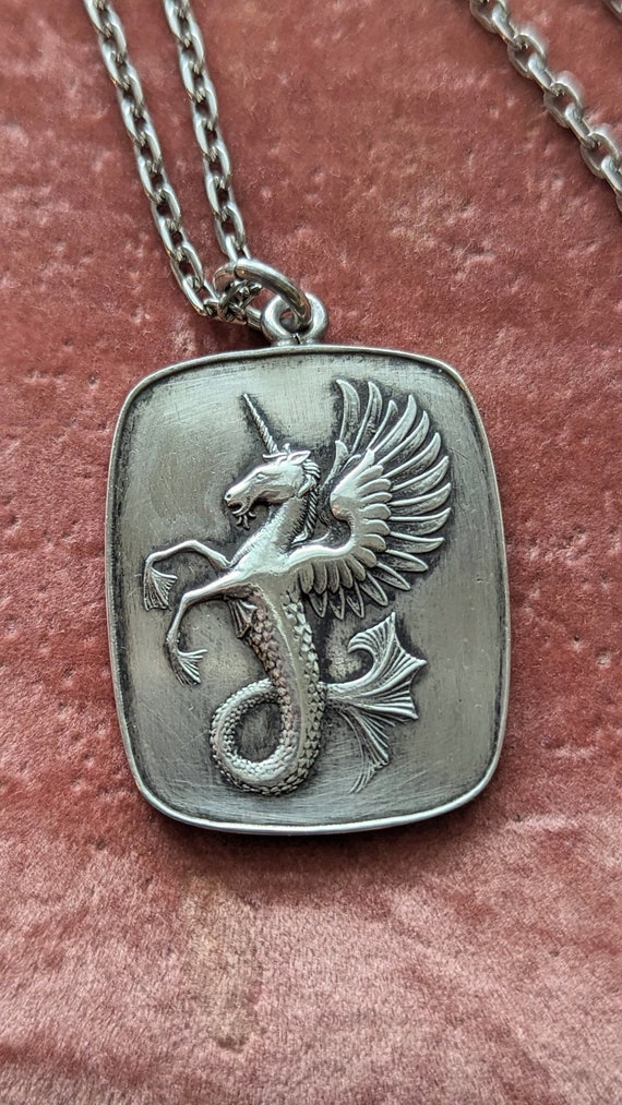 Vintage Sterling Silver Hippocampus Necklace // b… - image 2